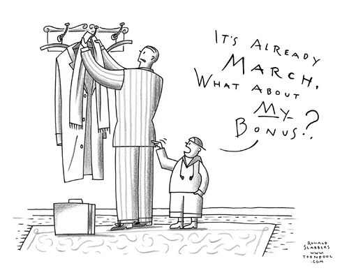 Cartoon: Bankers under pressure (medium) by Ronald Slabbers tagged prämie,bonus,banker,bank