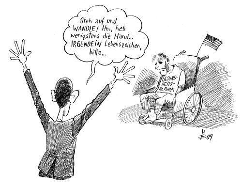 Cartoon: Doch kein Messias... (medium) by Heiko Sakurai tagged obama,usa,gesundheitssystem