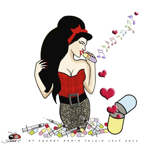 Cartoon: Amy Winehouse (medium) by saadet demir yalcin tagged saadet,sdy,amy,bitterlife,melody