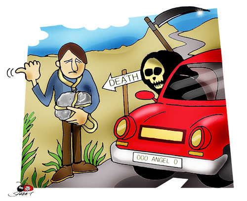 Cartoon: Auto stop... (medium) by saadet demir yalcin tagged saadetdemiryalcin