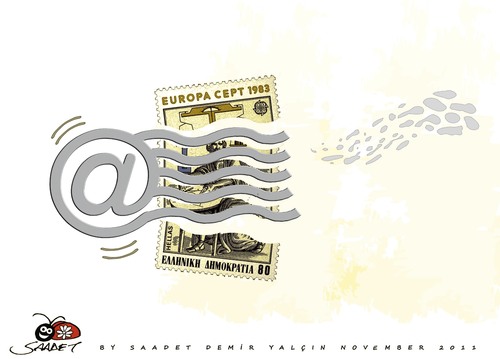 Cartoon: Stamp victim of technology (medium) by saadet demir yalcin tagged saadet,sdy,stamp,post,technology