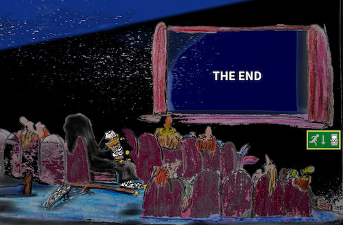 Cartoon: death at the movies (medium) by wheelman tagged death,tod,kino,ende,end,movie