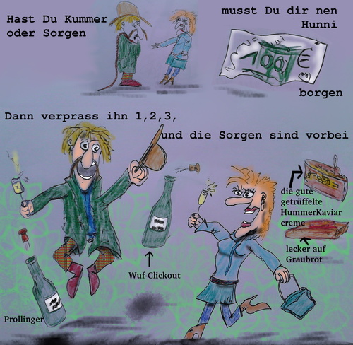 Cartoon: dont worry... (medium) by wheelman tagged geld,sorgen,kummer,spaß,freude,essen,trinken