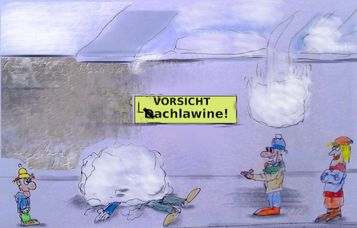 Cartoon: tauwetter (medium) by wheelman tagged schneeschmelze,dach,lawine,tauwetter,lachen
