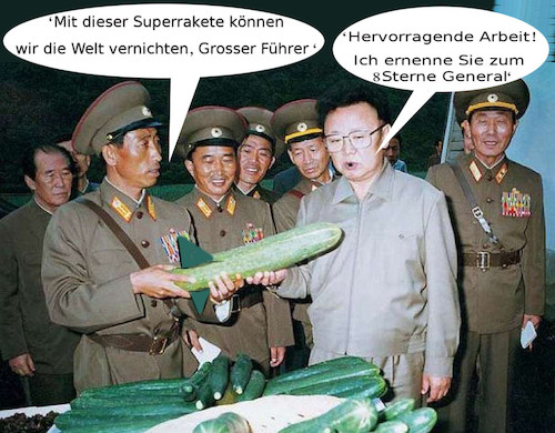 Cartoon: wie der grössenwahn begann.. (medium) by wheelman tagged nordkorea,raketen,gemüse,diktator,wahnsinn,generäle