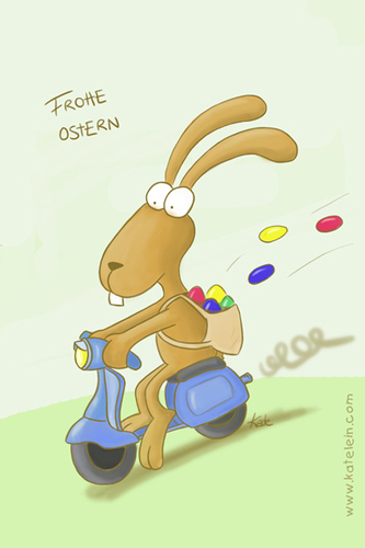 Cartoon: Osterhase in motion (medium) by katelein tagged ostern,easter,osterhase,vespa,eiersuche,easterbunny