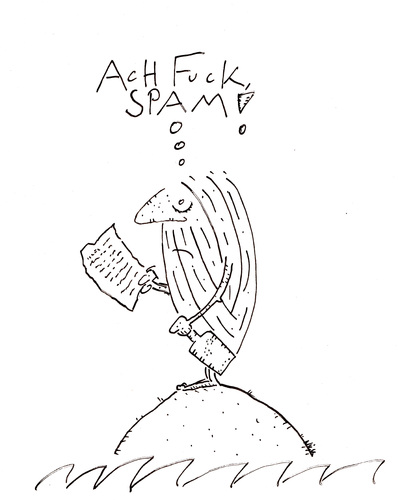 Cartoon: Ach Fuck - Spam (medium) by Oliver Kock tagged schiffbrüchiger,insel,einsame,spam