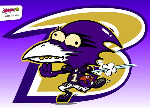 Cartoon: Ravens Champions (medium) by BRAINFART tagged baltimore,ravens,superbowl,champions,football,american,sport,comic,cartoon,character,brainfart,humor,logo,mascot,lustig,winner,gewinner