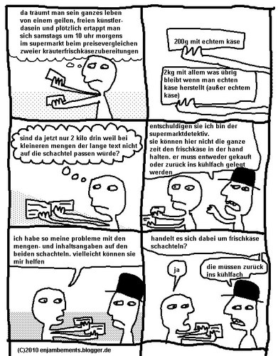 Cartoon: Ein Comic über Frischkäse (medium) by gloiman tagged hüte,frischkäse,fisch,kilo