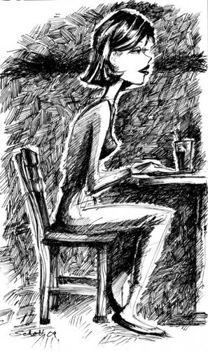 Cartoon: Girl Friday (medium) by michaelscholl tagged woman,sitting,profile,ink