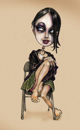 Cartoon: joanna (medium) by michaelscholl tagged goth,girl,sitting,skirt,chair,legs