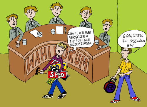 Cartoon: Wahlforum (medium) by Wolfgang tagged wahl,forum,tv,spd,cdu,pds,fdp,grüne