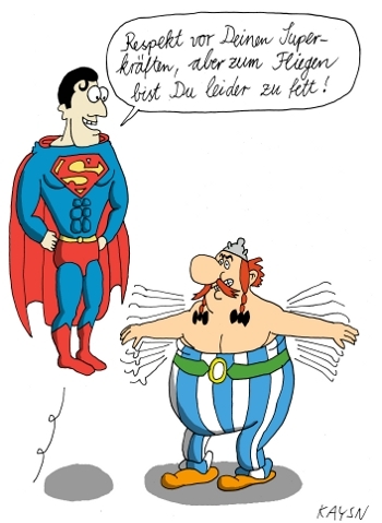 Cartoon: Superman vs. Obelix (medium) by KAYSN tagged hero,super,fliegen,obelix,superman