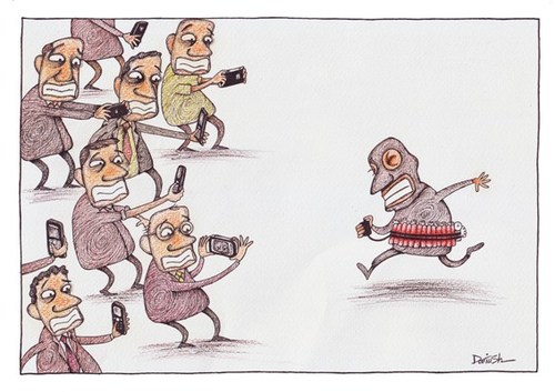 Cartoon: people and terrorist (medium) by dariush tagged terrorist