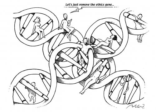 Cartoon: DNA (medium) by Pohlenz tagged ethics,genes,dna,genetik,biologie,strang,kette,evolution,ethik,entwicklung,mensch,menschen,menschheit,gene,gen,entfernen,nackt,männer,frauen,sexualität,mann,frau