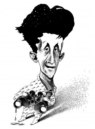 Cartoon: George Orwell (medium) by Pohlenz tagged literature,books,author,ireland,dublin,1984,george,orwell,berühmtheit,schreiben,literatur,autor,schriftsteller,berühmt,dublin,irland,1948,bücher,buch,fernglas,fernrohr,gucken,karikatur,portrait,mann,gesicht