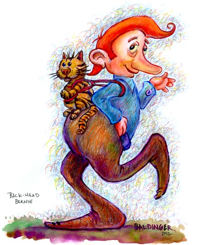 Cartoon: Back-Head Bernie (medium) by dbaldinger tagged cat,redhair,backwards,pet,character