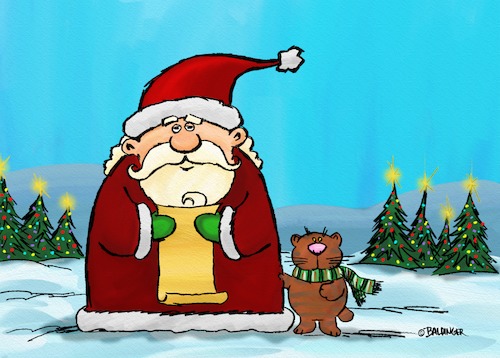 Cartoon: Christmas List (medium) by dbaldinger tagged holidays,christmas,season,santa,nicolas,list,cat