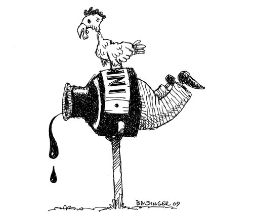 Cartoon: Just An Ink Bottle (medium) by dbaldinger tagged ink,bottle,rooster,man,post