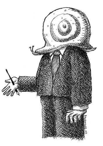 Cartoon: Snail Head (medium) by dbaldinger tagged surrealism,snail,man