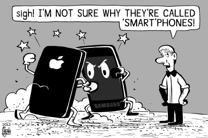 Cartoon: Apple and Samsung smartphones (medium) by sinann tagged smartphones,samsung,apple