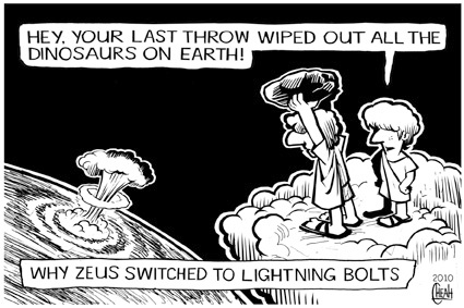 Cartoon: Dinosaurs and asteroids (medium) by sinann tagged asteroids,dinosaurs,zeus,lightning,bolts