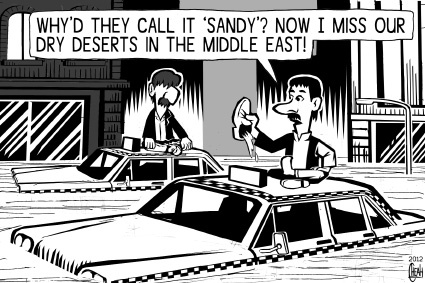 Cartoon: Hurricane Sandy (medium) by sinann tagged city,york,new,sandy,hurricane,cabbies,cab,drivers,taxis