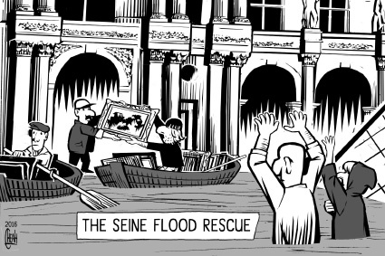 Cartoon: Seine flood (medium) by sinann tagged seine,flood,louvre,rescue