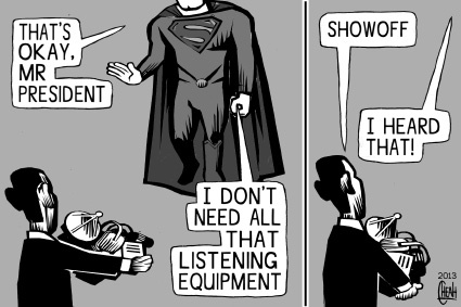 Cartoon: Superman the spy (medium) by sinann tagged superman,man,of,steel,super,hearing,spy,listening