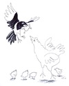 Cartoon: Elster raubt Küken (small) by gothiel tagged elster,huhn,küken,glucke,diebische,raubt,raubvogel,frisst,schnabel,scharf,hühner