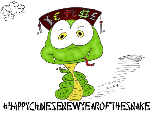 Cartoon: Chinese New Year Snake cartoon (medium) by BinaryOptions tagged binary,options,option,optionsclick,trader,trade,trading,finance,forex,editorial,cartoon,caricature,snake,chinese,year,business,news