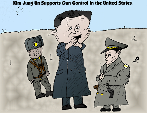 Cartoon: Satirization of Kim Jung Un (medium) by BinaryOptions tagged binary,option,options,optionsclick,kim,jung,un,north,korea,dictator,target,practice,pistol,firing,gun,caricature,editorial,business,financial,news,opinion