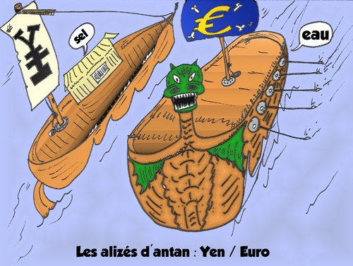 Cartoon: trading eur - jpy caricature (medium) by BinaryOptions tagged optionsclick,options,binaires,option,binaire,trader,tradez,trading,europe,euro,eur,yen,jponais,jpy,bateaux,bateau,caricature,dessin,comique,webcomic,comics,news,infos,nouvelles,actualites,financier,economique