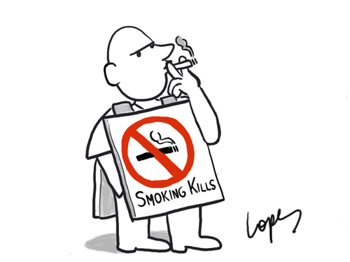 Cartoon: Distracted Sandwich Man (medium) by Lopes tagged smoking,sandwich,man