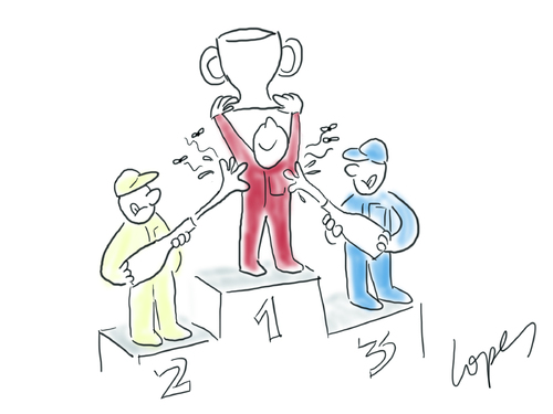 Cartoon: Podium Odor (medium) by Lopes tagged formula,one,race,podium,winner,champagne,deodorant,trophy,splash,sports