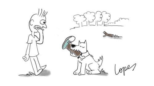 Cartoon: Untrained Dog (medium) by Lopes tagged dog,stick,throwing,leg,park