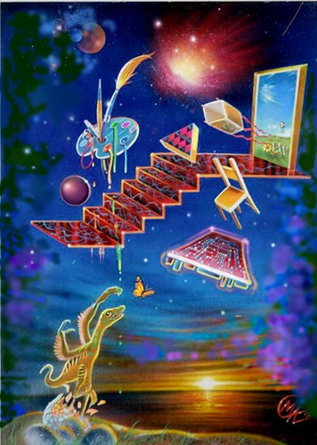 Cartoon: A door to my worlds (medium) by marcoangelo tagged painting,airbrush,universe,doors