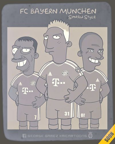 Cartoon: FC BAYERN (medium) by gamez tagged bayern,fussball,robben,ribery,schweinsteiger,football,allianz,arena,germany,champions,league,sport,george,gamez,simpson,art,team,mannschaft,bastian,arjen,franck,holland,france,netherland,francais,deutschland