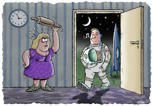 Cartoon: No comment - Ridha (medium) by Ridha Ridha tagged astronaut,night,wife,anger