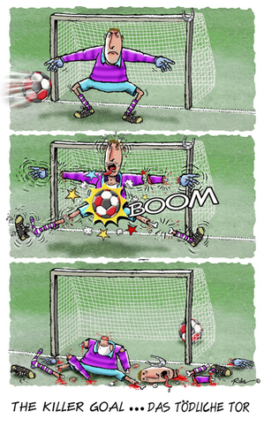 Cartoon: The Killer Goal (medium) by Ridha Ridha tagged the,killer,goal,black,humor,sport,cartoon,by,ridha