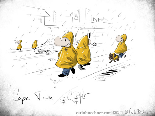 Cartoon: Cape Town (medium) by Carlo Büchner tagged afrika,africa,south,südafrika,kapstadt,cape,twon,regen,rain,street,joke,satire,humor,cartoon,carlo,büchner,arts,2014