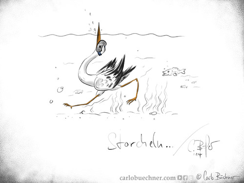 Cartoon: Storcheln oder storkel (medium) by Carlo Büchner tagged stork,storch,snorkel,schnorcheln,water,wasser,nonsens,fun,joke,spaß,gag,cartoon,carlo,büchner,arts,ray,2014