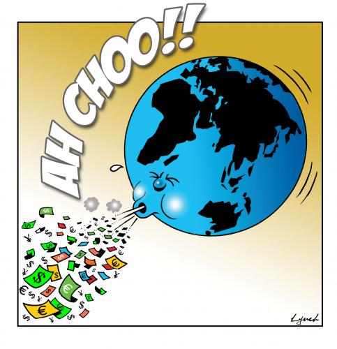 Cartoon: ah choo (medium) by toons tagged sneezing,credit,crunch,recession,global,economic,crisis,economy,swine,flu,influenza,depression