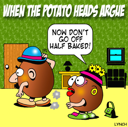 Cartoon: argue (medium) by toons tagged mr,potato,head,marriage,relationships,friction,arguements,potatos,baked,cooking,fries,chips