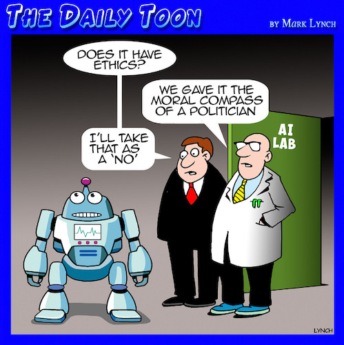 Cartoon: Artificial intelligence (medium) by toons tagged robots,ai,ethics,politician,science,conscience,robots,ai,ethics,politician,science,conscience