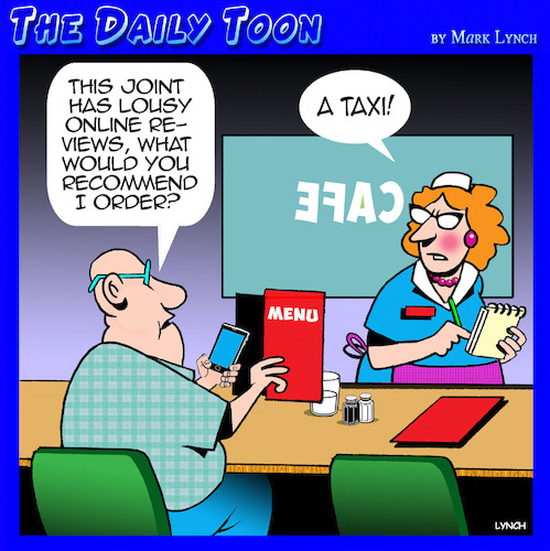 Cartoon: Bad reviews (medium) by toons tagged uber,taxi,waitress,food,online,review,uber,taxi,waitress,food,online,review