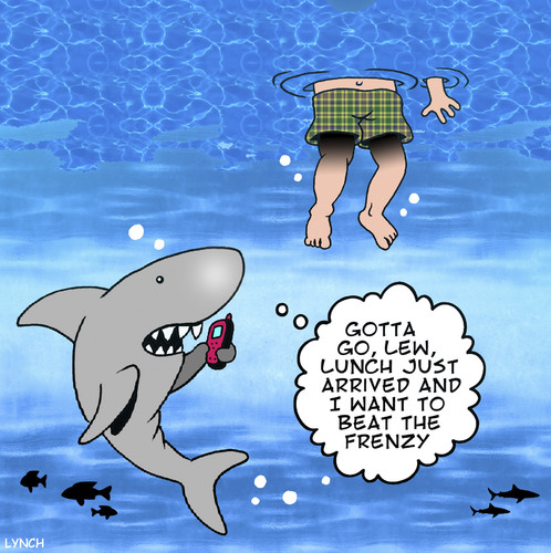 Cartoon: Beat the frenzy (medium) by toons tagged sharks,feeding,frenzy,mobile,phones,shark,attack