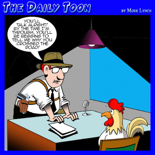 Cartoon: Chicken crosses the road (medium) by toons tagged interrogations,chicken,cross,the,road,interrogations,chicken,cross,the,road