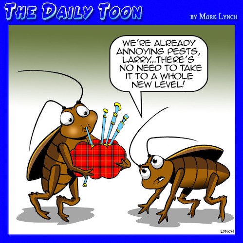 Cartoon: Cockroaches (medium) by toons tagged bagpipes,pests,cockroach,pest,control,bagpipes,pests,cockroach,pest,control