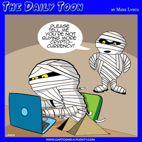 Cartoon: Crypto currencies (medium) by toons tagged bitcoin,mummies,currencies,pyramid,bitcoin,mummies,currencies,pyramid